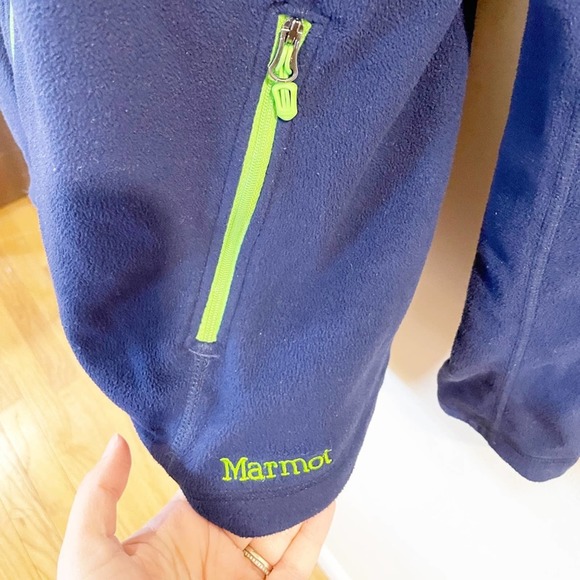 Marmot Fleece Long Sleeve Full Zip Jacket Blue with Green Accents Size Medium - Picture 6 of 13